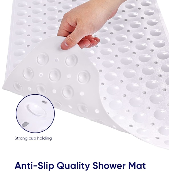 Sklisikker dusjmatte med anti-mugg - Dusjmatte for badekar og bad med dreneringshull og sterke sugekopper, vaskbar i maskin transparent
