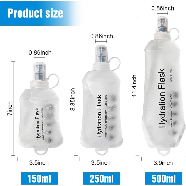 150ML Myk Flask, TPU Foldbar Løpehydreringsflaske, Myk Sammenleggbar Vannflaske for Hydreringspakke Sykling Maraton Løping Fotturer, Hvit White 150ml