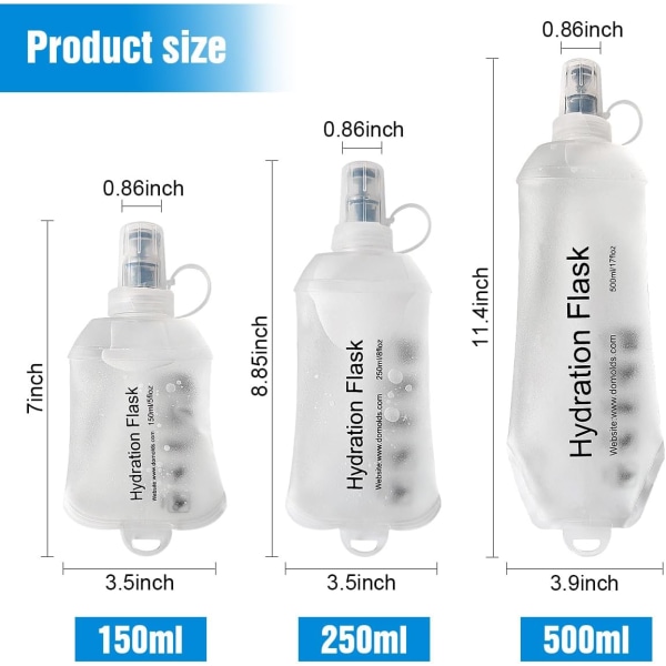 250ML Myk Flask, TPU Foldbar Løpehydreringsflaske, Myk Sammenleggbar Vannflaske for Hydreringspakke Sykling Maraton Løping Fotturer, Hvit White 250ml