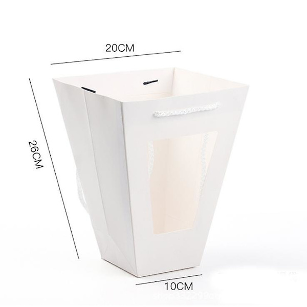 10 presentpåsar, blomsterpåsar, presentpåsar med transparent fönster, presentpåsar i kraftpapper, handväskor, trapets 26 * 20 * 10 cm (vit)