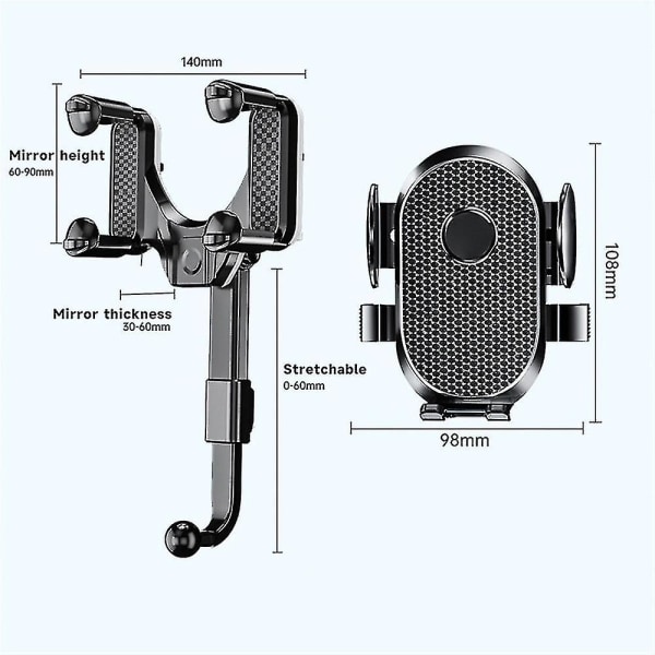 Universal justerbar ophængsholder til bilspejl til telefon