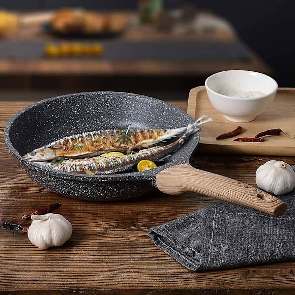 24 cm:n tarttumaton paistinpannu, kivitasot, graniittipäällyste, omelettipannu induktiopaistinpannut. (harmaa, 24 cm)