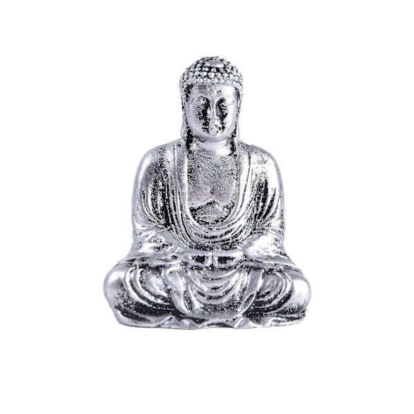 Mediterende Buddha-statue, for hage i hjemmet, slitt sølv