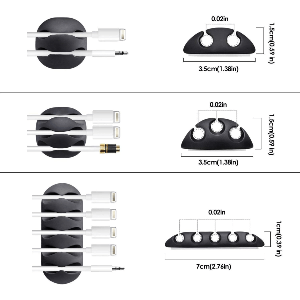 Kabelhållare för skrivbord, 10-pack kabelhanteringsklämmor, silikonlim för USB-laddningskabel, muskabel, PC-kontor, hem (vit) White