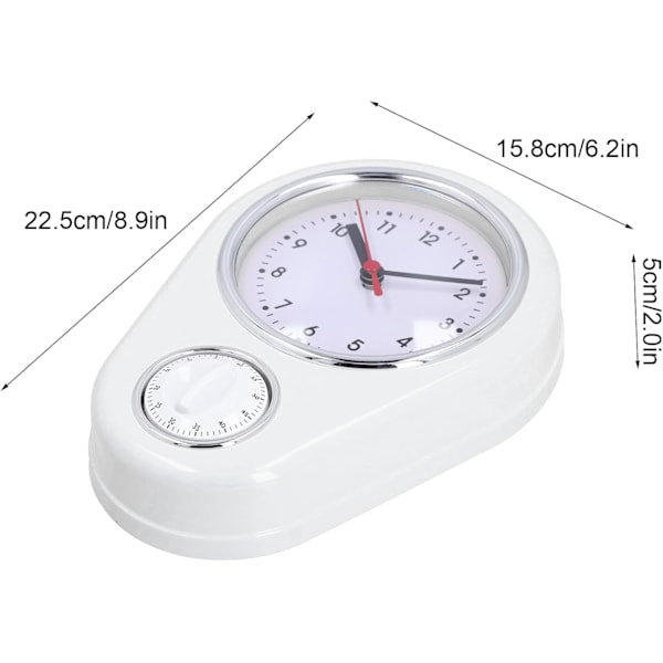 Væg Ur Køkken Timer, 60 Minutters Visuel Nedtællingstimer, Lydløs Drift, Nem at Læse, Retro Køkken Væg Ur, Visuel Timer, Hjem Køkken T White
