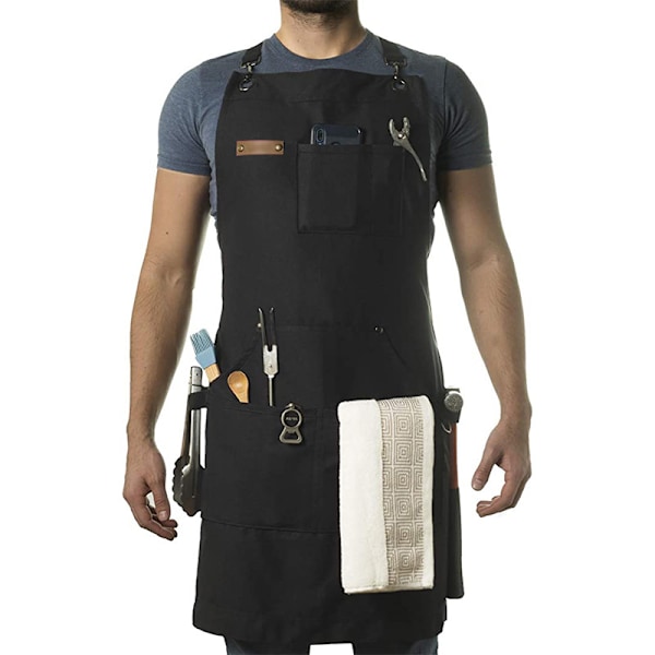 Kokkiessu miehille ja naisille + käsipyyhe ja pullonavaaja - 10oz kangas (musta) black