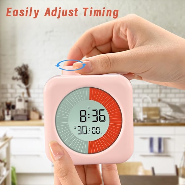 Visuel timer digital, 60-minutters 3-i-1 nedtællingsrotationstimer til børn og voksne, LCD-skærm Pomodoro tidsstyringsuddannelsesværktøj til køkken,