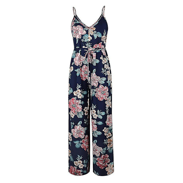 Dam Enfärgad Blommig V-ringad Sling Jumpsuit Sommar Semester Overall