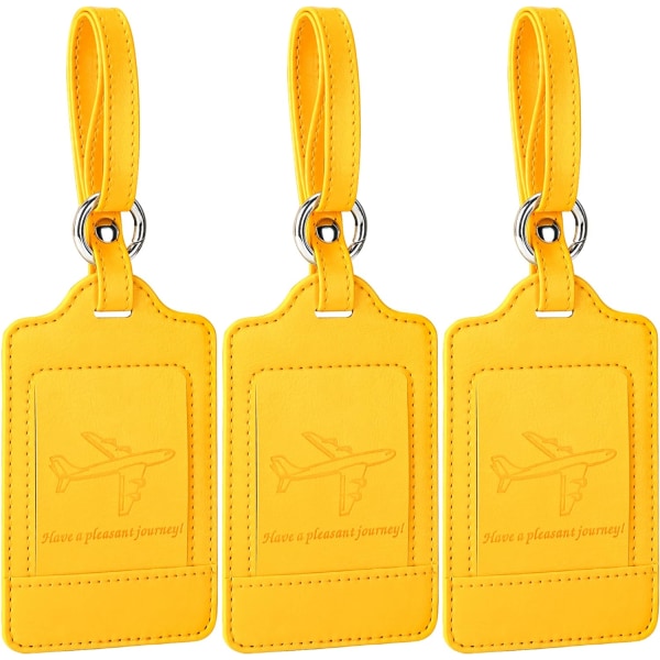 3-packs bagagelappar för resväskor, bagageetiketter, reselappar för bagage, starkt, PU-läder, slitstarkt, märkbart, resetillbehör, gul Yellow 2.7 x 4.2 inch/6.8 x 10.7 cm