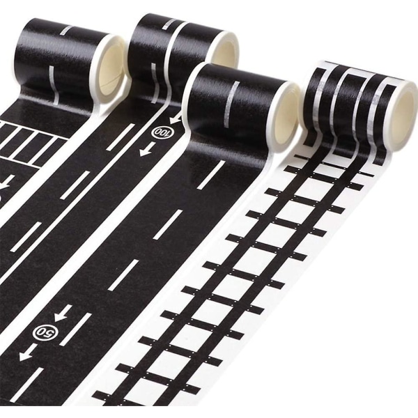 4 stk Highway dekorative klistermærke tape Roll Aftagelig selvklæbende tape maskeringstape