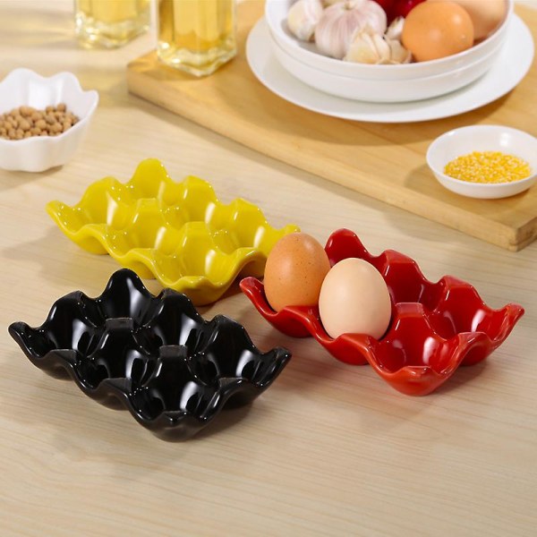 1 st ägghållarbricka, keramisk äggbehållare för kylskåp Kylskåp Bänkskiva Display Kök（gult）