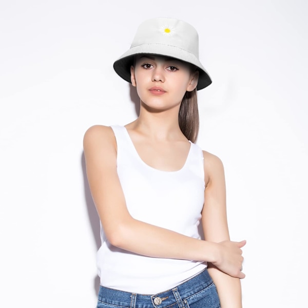 Hink med tryck för kvinnor, hink med präglad präglad sommarfiskarehatt dubbelsidig damhink solhatt hopfällbar fiskarehatt för sommarvandring Black/White One Size