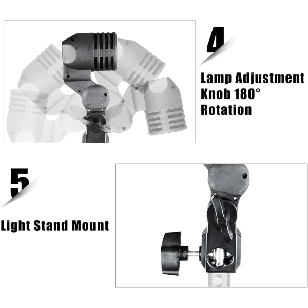 Studio Foto E27 Profesjonell Enkelt Lampholder Svingbar Sokkelpære med Paraplybrakett for Blitslys Belysning Monolight E27 Pære 1 Pack Single Bulb Socket