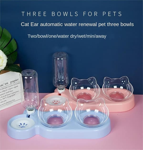 Holdbare hævede kæledyrsfoder- og vandskåle - Dobbelt skåldesign for praktisk spisning og drikning til katte og hunde. pink