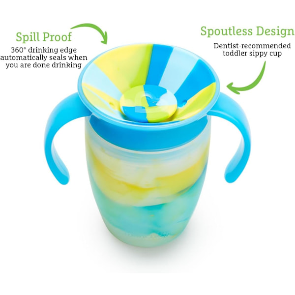 Miracle 360 6+ Måneder 7oz Baby Sippy Cups (2-pak). Træningskop, Spildfri, Opvaskemaskine-sikker Baby Vandflaske med Nemme Greb. (Blå/Gul) Blue/Yellow