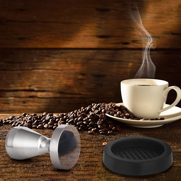 Kaffe Tamper, 51mm Espresso Kaffe Press, Rustfrit Stål Tamper med Silikone Tamper Måtte til Kaffe og Espresso, Tamping, Barista Silver, Black