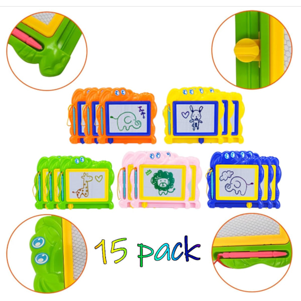 15 stk Mini Magnetiske Tegnebrett for Barn, Fargerike Doodle Tegnebrett for Småbarn 1-3, Slettbare Doodle Brett Tablett Skriveblokk for Gutter Gi 15 Pcs Yellow/Pink/Blue/Green/Orange