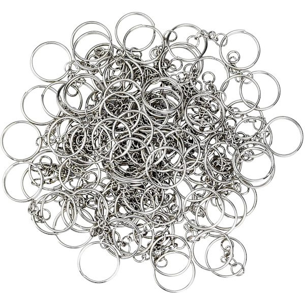 100 stk. nøglering nøglekæde sølv split nøgleringe i metal med åbne springringe og ledkæde til håndværk Diy smykker nøglering fremstilling 25 mm diameter