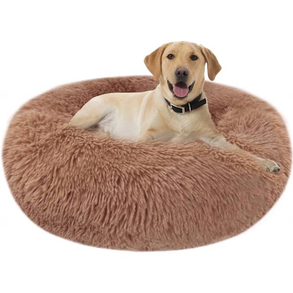 Rolig hundekat donut seng - 27,5 tommer fluffy plysj valp kattunge koselig rund seng, varm og myk kjæledyr koselig anti-angst senger med sklisikker bunn og Coffee 70.00 x 70.00 x 20.00 cm (L x W x H)