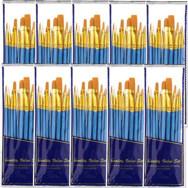 Penselsæt, 10 stk. 100 stk. Malerpensler med spids rund spids Nylon Hair Artist Akryl pensler til akryl akvarelolie, ansigtskunst, tilstand Blue 10 Pack