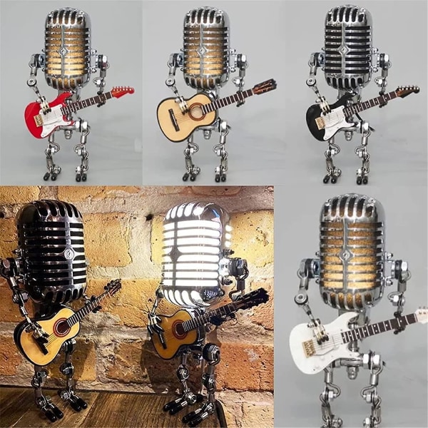 Retro-stil mikrofonrobot skrivbordslampa som håller Guitare Vintage, vintage mikrofonrobot touch dimmer