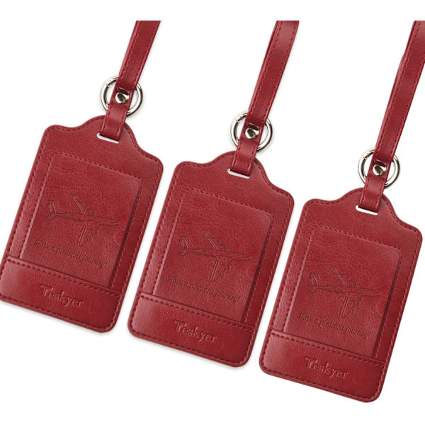 3 kappaleen matkalaukkutagit, PU-nahkaiset matkalaukkutagit matkalaukuille, matkalaukkujen nimikyltit nimikortilla, huomattavat, kestävät, matkatarvikkeet, Wine Red 2.7 x 4.2 Inch/6.8 x 10.7 cm