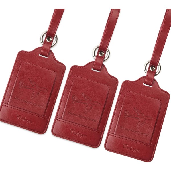 Pakke med 3 bagasjelapper, PU-lær bagasjelapper for kofferter, bagasjelapper med navne-ID-kort, merkbar, holdbar, reisetilbehør, Wine Red 2.7 x 4.2 inch/6.8 x 10.7 cm