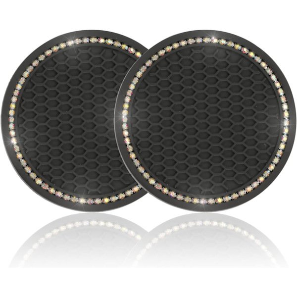 Auton mukitelineen alusta, 2 pakkausta yleismaailmallinen auto liukumaton mukitelineen lisäalusta, Bling Crystal Rhinestone auton sisätilatarvikkeet, musta - Ab Color