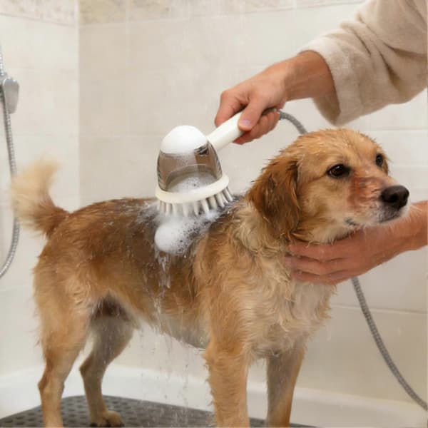 Kæledyrsbadebørste - med silikonebørster - til hunde og katte Beige