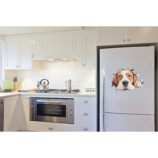 3d katteklistermærker - 2-pak - Håbefulde Beagle-klistermærker til væg - Klistermærker til soveværelse - Køleskab - Toilet - Værelse - Detailpakket