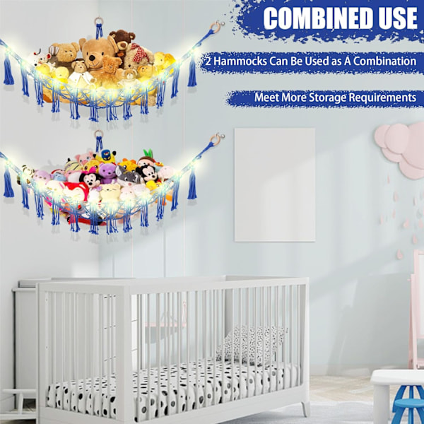Dyre Hengekøye med LED-lys, Leke Hengekøye for Oppbevaring av Utstoppede Dyr for Barneromsdekor, Utstoppet Dyr Hengekøye Hjørne, Royal Blå Royal Blue Large(Package of 1)