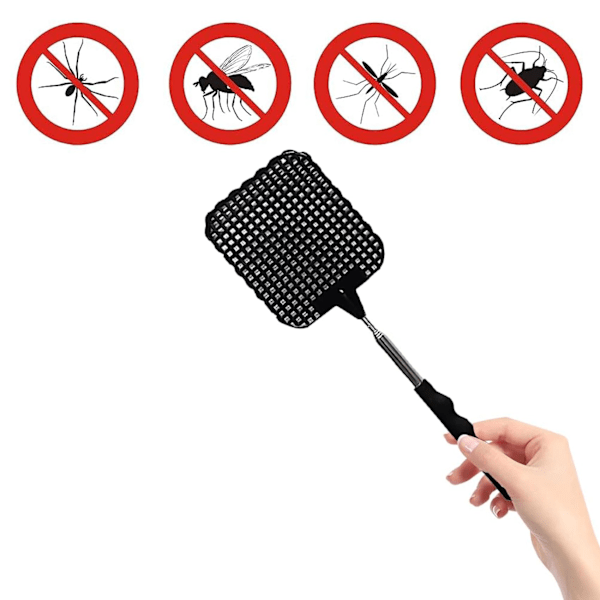Utdragbara flugsmällor 2-pack, starkt flexibelt manuellt smällset, manuell flugsmälla skadedjursbekämpning för inomhus och utomhusbruk mot myggor, getingar, insekter (svart)