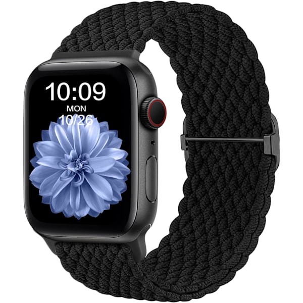 Flettet Solo Loop-remme kompatibel med Apple Watch-rem 38mm 40mm 41mm, strækbare remme elastisk sportsrem til Apple Watch SE/iWatch-serie Black 38/40/41mm