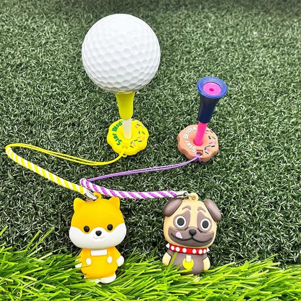 Tegneserie Hund Golf Tee Hanger Plast Anti Tabt Golf Tee Ring med Rem Tee Tab Forebyggelse Golf Yellow