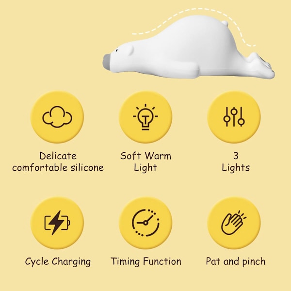 Sød Baby Natlampe Børnelampe med Touch Sensor Baby Silikone Natlampe Genopladeligt Batteri Dæmpbar Natlampe Julegave (Bjørn)