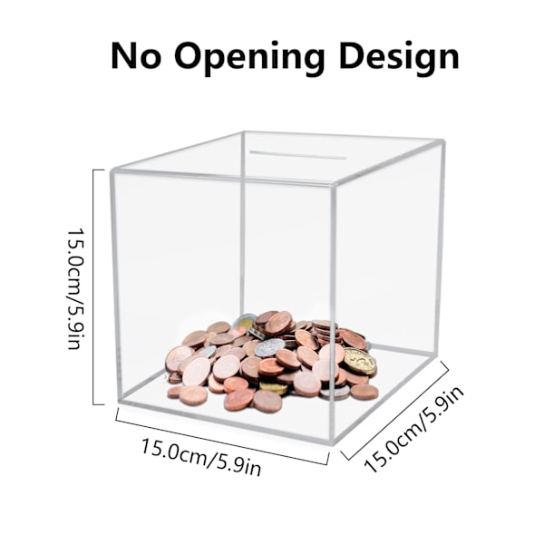 Akryl Spargris Bryt för att Öppna Fyrkantig Pengabox för Vuxna Akryl Pengarsparbox 6×6×6 Tum, 5×5×5 Tum Transparent 5*5In