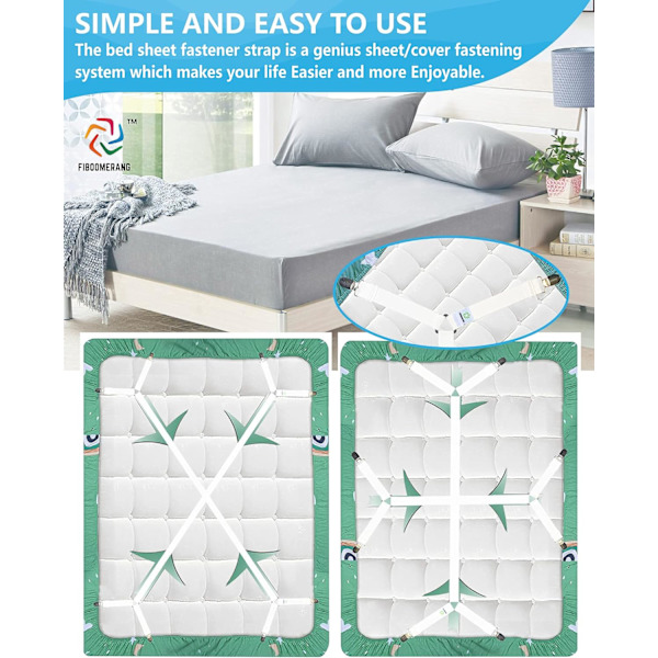 Sengeskærmclips, Criss-Cross Sengeskærmstropper Fasteners Tilpassede Lagen Flade Lagen på Plads Madrass Hjørneophæng Gribere Holdere (2Pc White All sizes