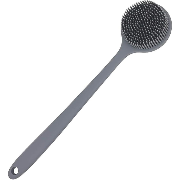Silikon ryggskrubber för duschbadkroppsborste med långt handtag, Bpa-fri, allergivänlig, miljövänlig (grå)