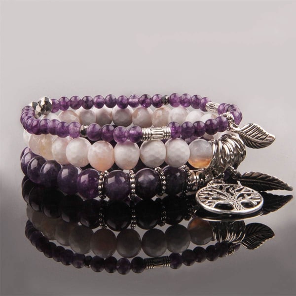 Livets Træ Turkis Jasper & Tibetansk Agat Ædelsten Chakra Perle Armbånd | Strand Charm Armbånd Sæt - Ocean Smykker... Amethyst Purple Mica