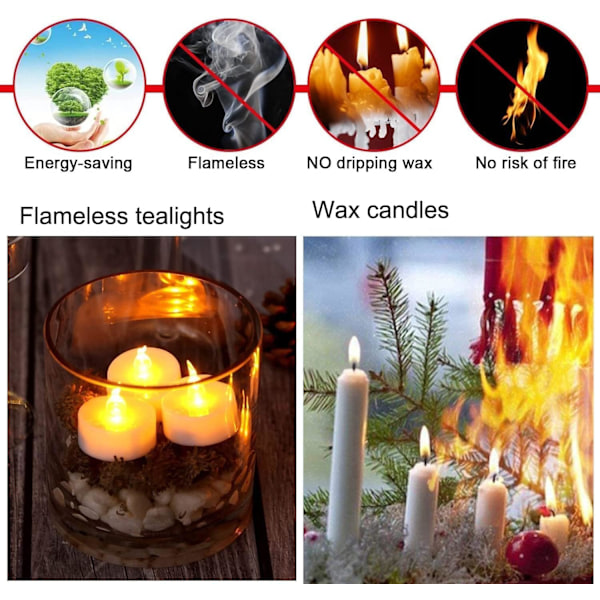 Tealights, 12-pakning Flammelose LED-Tealights 150 Timer Realistisk Flimrende Batteridrevne Tealights Elektriske Falske Lys til Halloween Ju Warm yellow 12 pack