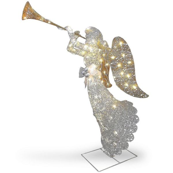 Oplyst engel med trompet feriedekoration, led udendørs ornament