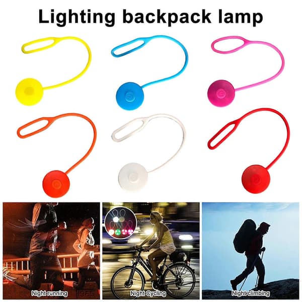 LED-lysende ryggsekklys med 3 blitsmoduser, høy synlighet, silikontau, ABS-hus, justerbart White