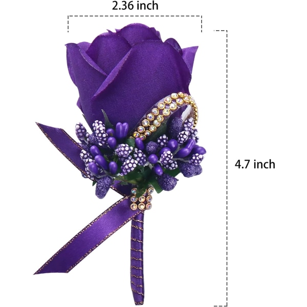 Violetti hääruusu Boutonniere pinssillä miehille hääsulhanen paras mies, sulhanen Boutonnieret hääjuhliin Prom Anniversary (Boutonniere-Pur) Boutonnierepurple 6Packs