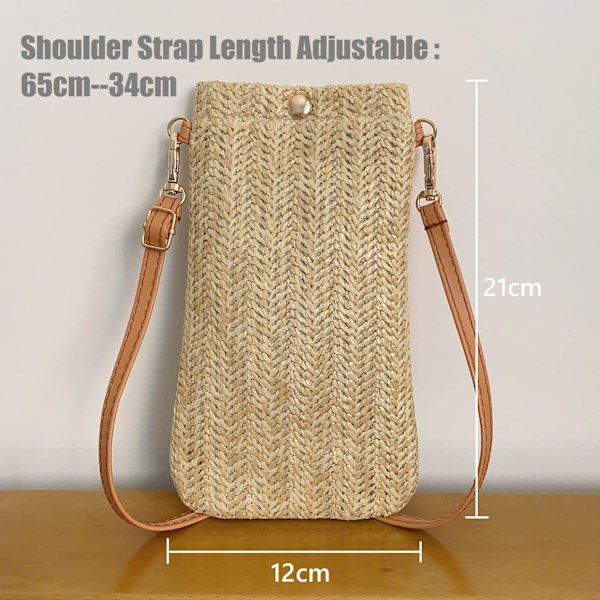 Liten Axelväska, Mobilväska för Kvinnor, Axelväska i Halm, Handväska Vävda Handväska Axelväska Halm Sommar Kvinnor Armor Crossbody Beige