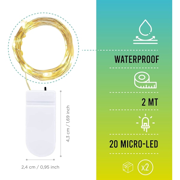 2 pientä LED-valoketjua (mukana) 2 m 20 LEDiä - makuuhuone ja lämmin valkoinen 2 pieces.