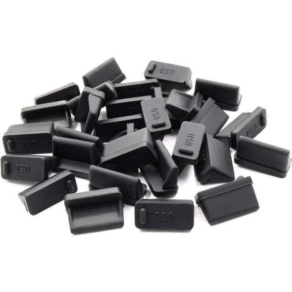 30 st silikon USB-port dammskydd för honände svart