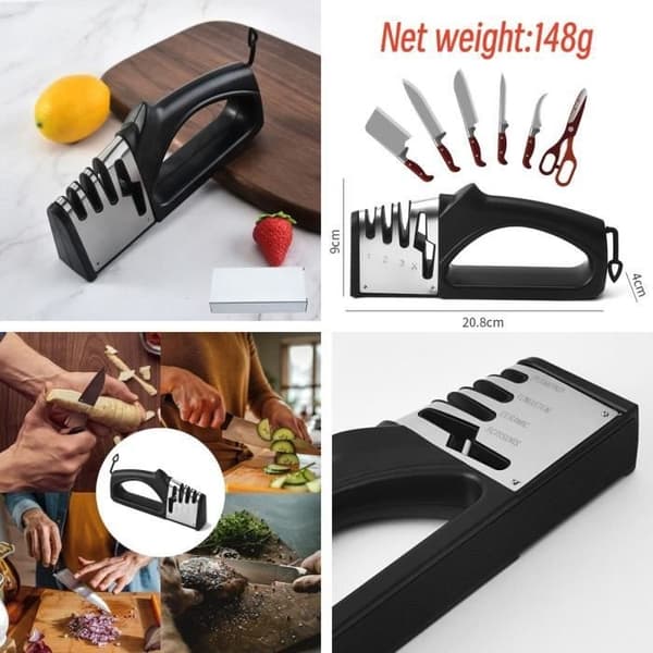 Knivslip - Professionell - 4 nivåer - Rostfritt stål - Kompakt design - Halkfri