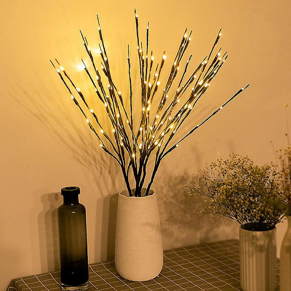 3 stk. LED-belyste pilegrene lampe 60 pærer kunstig fleksibel kvist dekoration