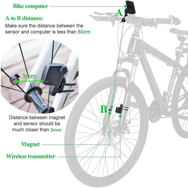 Cykeldator Trådlös multifunktions LCD-skärm Cykeldator Cykel Regntät Hastighetsmätare Vägmätare Ridning 2,8 tum Vattentät med bakgrundsbelysning