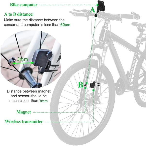 Trådlös cykelcomputer med multifunktionell LCD-skärm, regnsäker hastighetsmätare, cykeldator, 2,8 tum, vattentät med bakgrundsbelysning